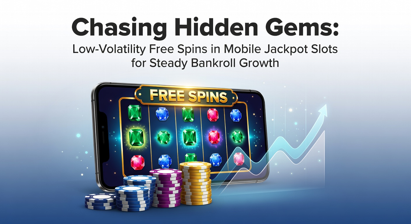 Smartphone mit einem low-volatility Jackpot-Slot, der Free-Spins-Features zeigt und einen wachsenden Bankroll-Indikator darstellt