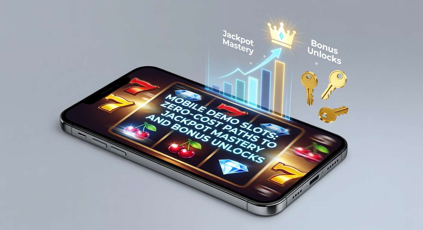 Smartphone mit bunten Demo-Slot-Symbolen und Jackpot-Anzeige auf hellem Display, das risikofreies Spielen auf mobilen Geräten zeigt