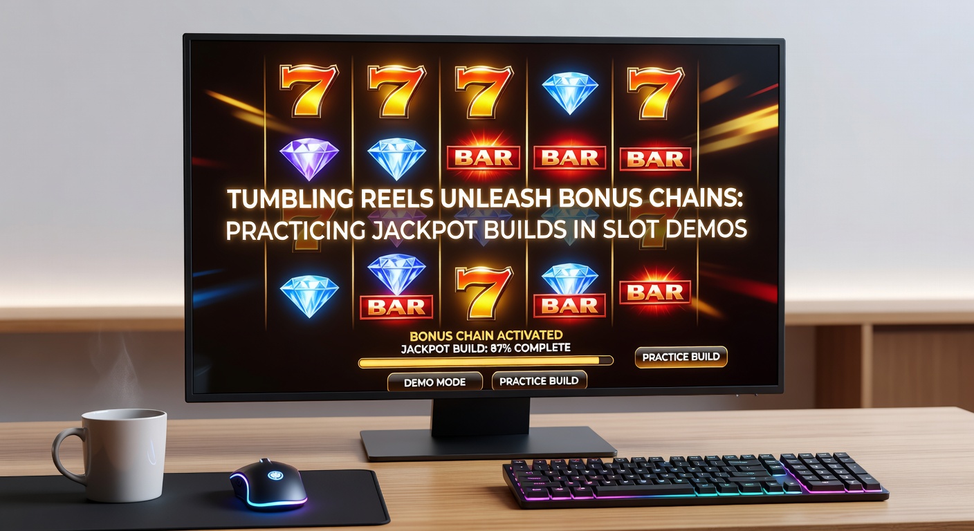 Dynamische Tumbling-Reels-Symbole fallen in einem Slot-Demo, die Bonus-Ketten aufbauen und Jackpot-Potenziale enthüllen
